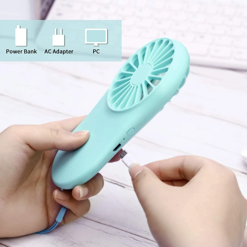 

2 Pcs Mini Handheld Fan Adjustable Portable Fan USB Rechargeable Fan with Lanyard for Outdoor Travel Cooling,Green&Blue