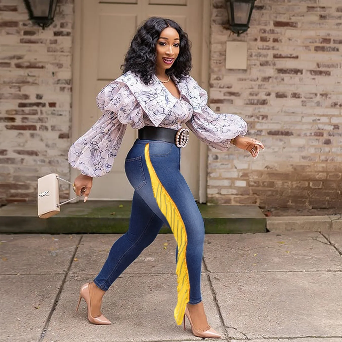 Women's jeans plus size fashion personality all-match commuter slim fit fringed denim pants trousers women