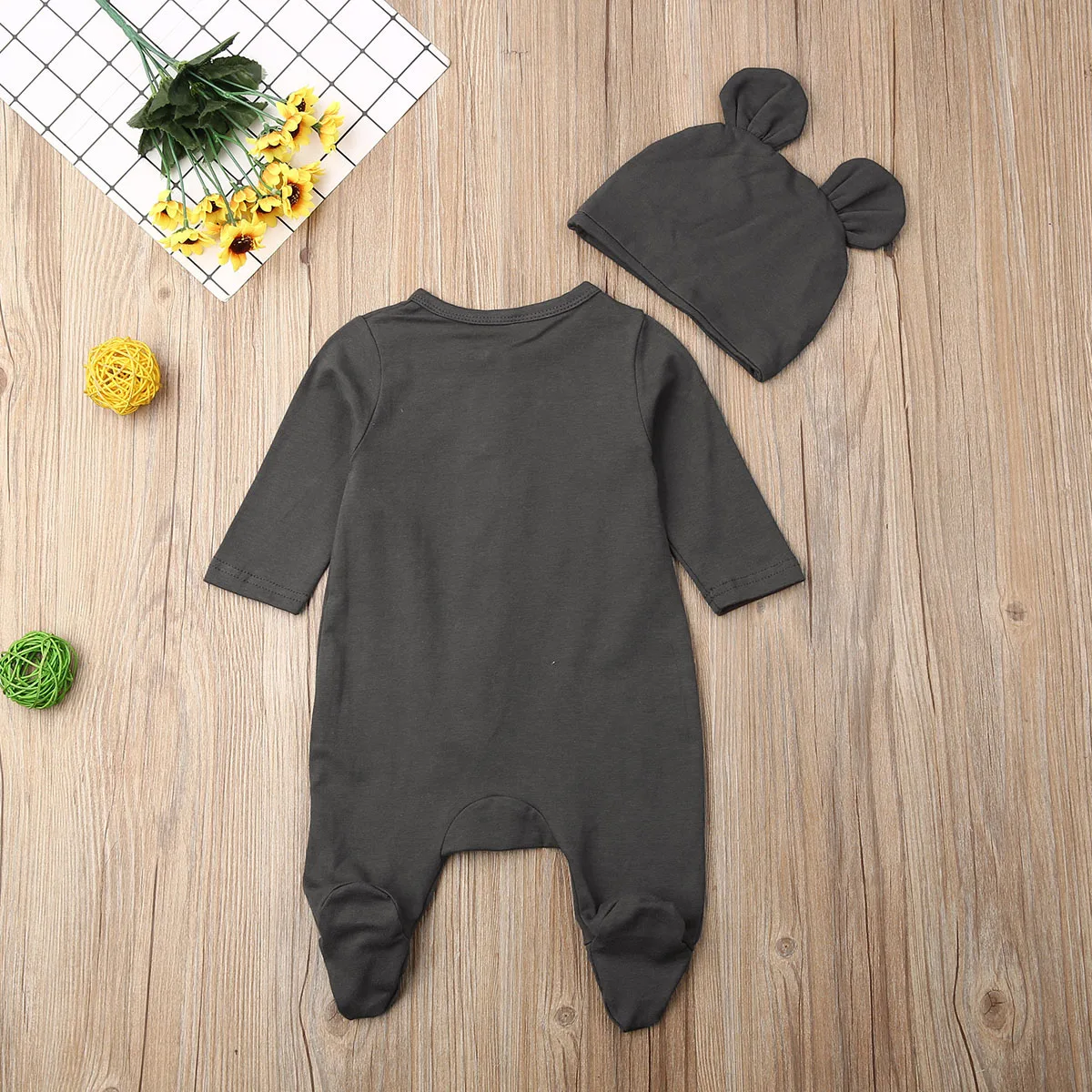 Удобный комбинезон для новорожденных однотонный хлопковый с длинными рукавами +