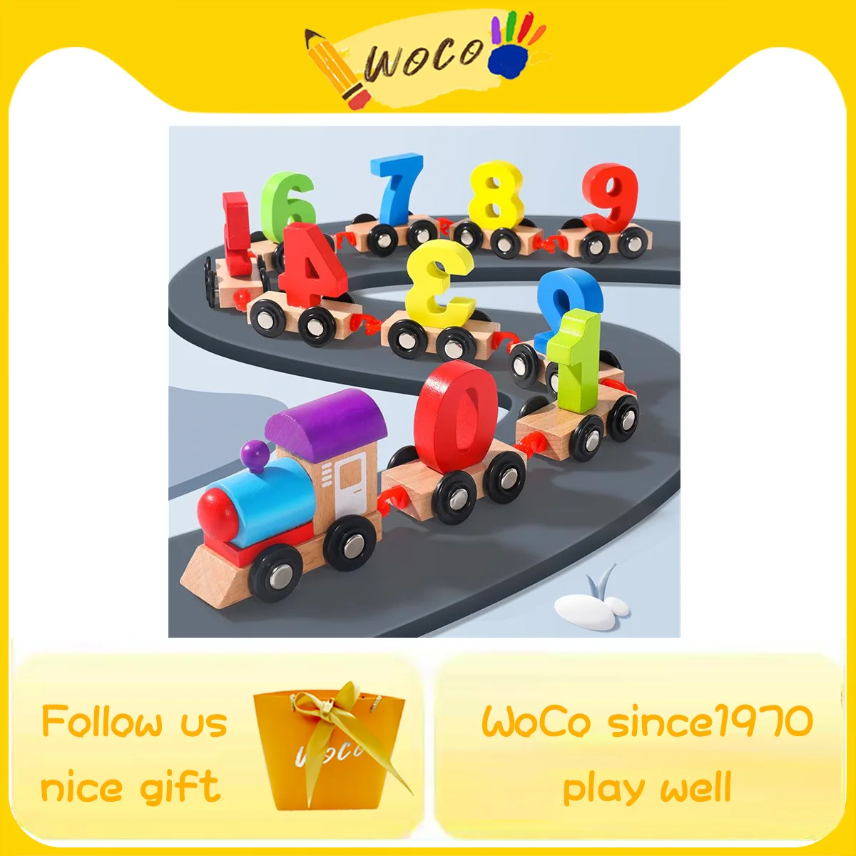 

WoCo Kids Montessori Wooden Train Railway Math Number Mach Car Design Toys Prefab House Children Educational Toy Baby Boys Girls
