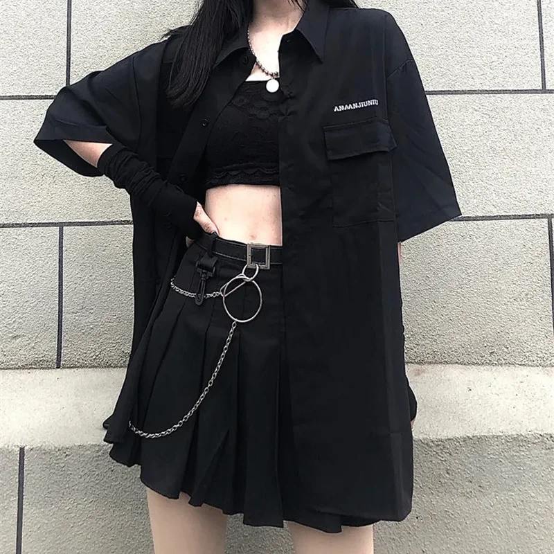 

Single / set summer Korean versatile dark loose BF shirt top women fashion two piece set skirt jupe dropshipping