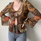 Женская футболка в стиле Харадзюку, Винтажная Футболка с принтом феи и гранж, с расклешенными рукавами и завязками, осенний кардиган в стиле ретро