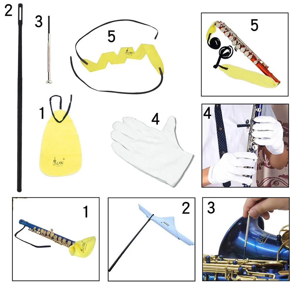 Enlarge Saxophone Accessories Cleaning Tool 5-piece Set For Maintenance And Cleaning Strips Gloves Cleaning Rods Screwdriver Tools Sax