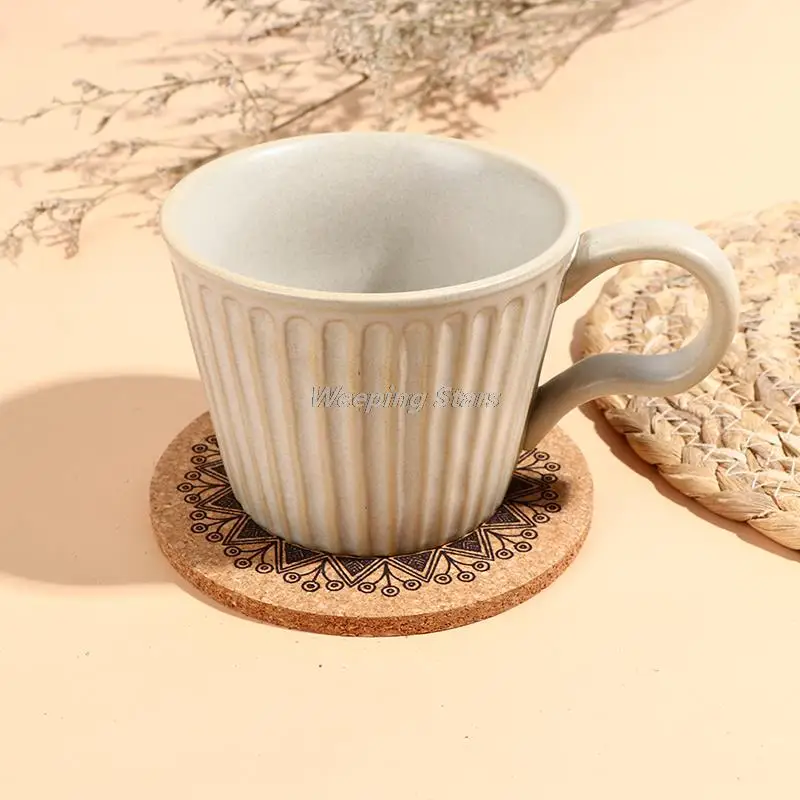 

12Pcs Mandala Design Round Shape Wooden Coasters With Rack Round Cork Coaster Potholders Placemats Bowl Mats Wooden Mats