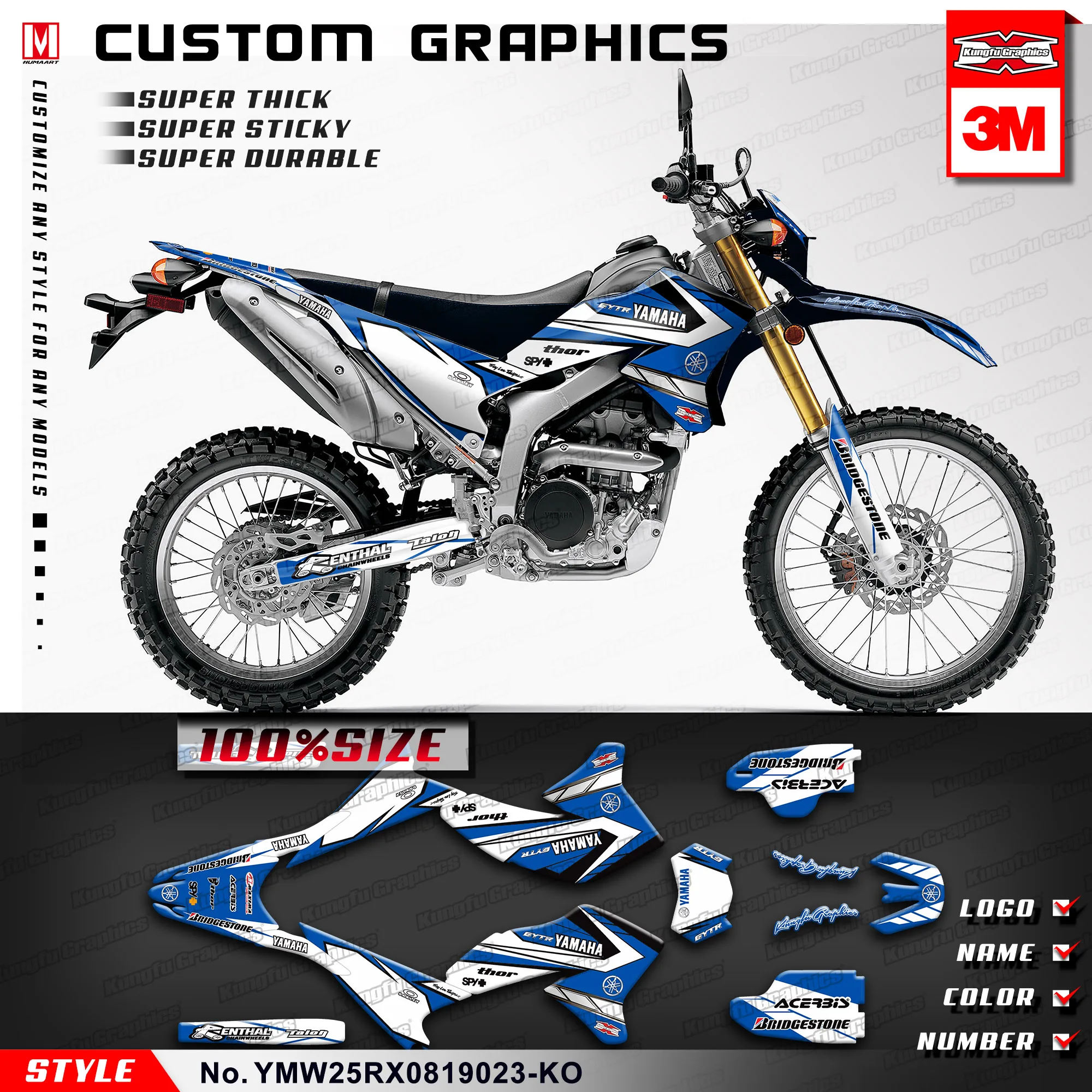 KUNGFU графика виниловая наклейка обертка для Yamaha WR250R WR250X 2008 2009 2010 2011 2012 2013 2014 2015