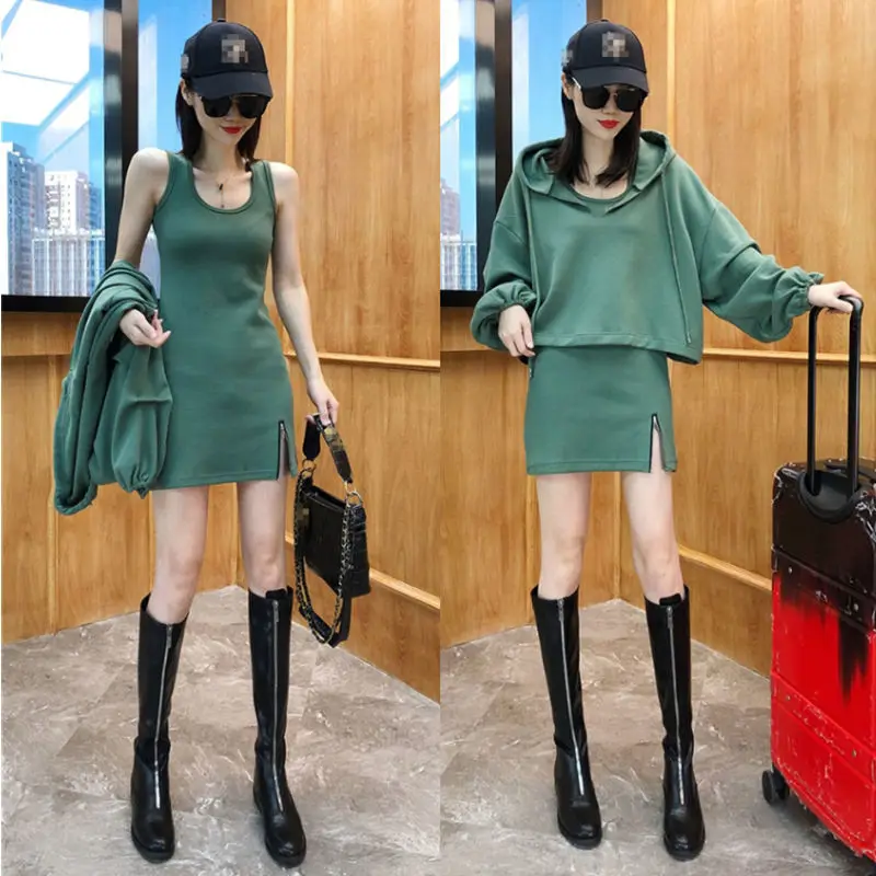 

Spring fashion casual sweater Outfits/suspender skirt two-piece set