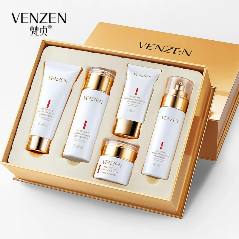 

VENZEN 5PCS Six Peptide Moisturizing Skin Care Kit Moisturizing Nourishing Rejuvenation Skin Shrinking Pore Facial Treatment Set