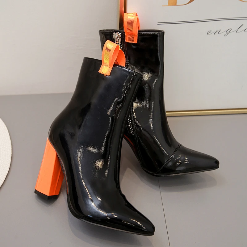 MONMOIRA/зимние женские ботильоны из лакированной кожи пикантные ботинки с острым