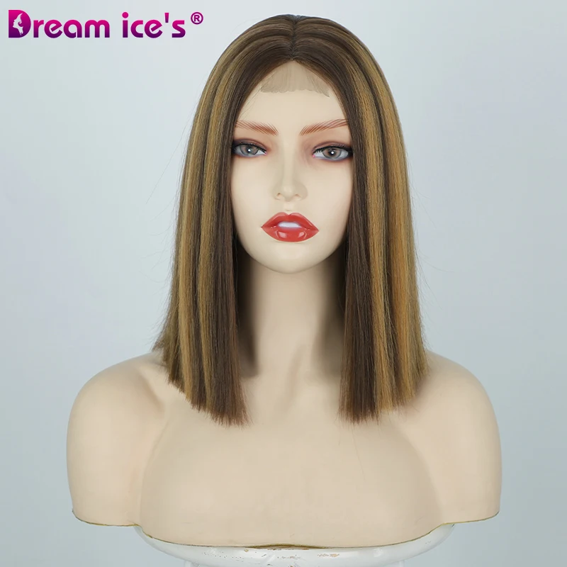 

Short Straight Synthetic Bob Wig for Women Highlight Wig Ombre Color With Natural Hairline Brazilian 12inch Cosplay Dream Ice's