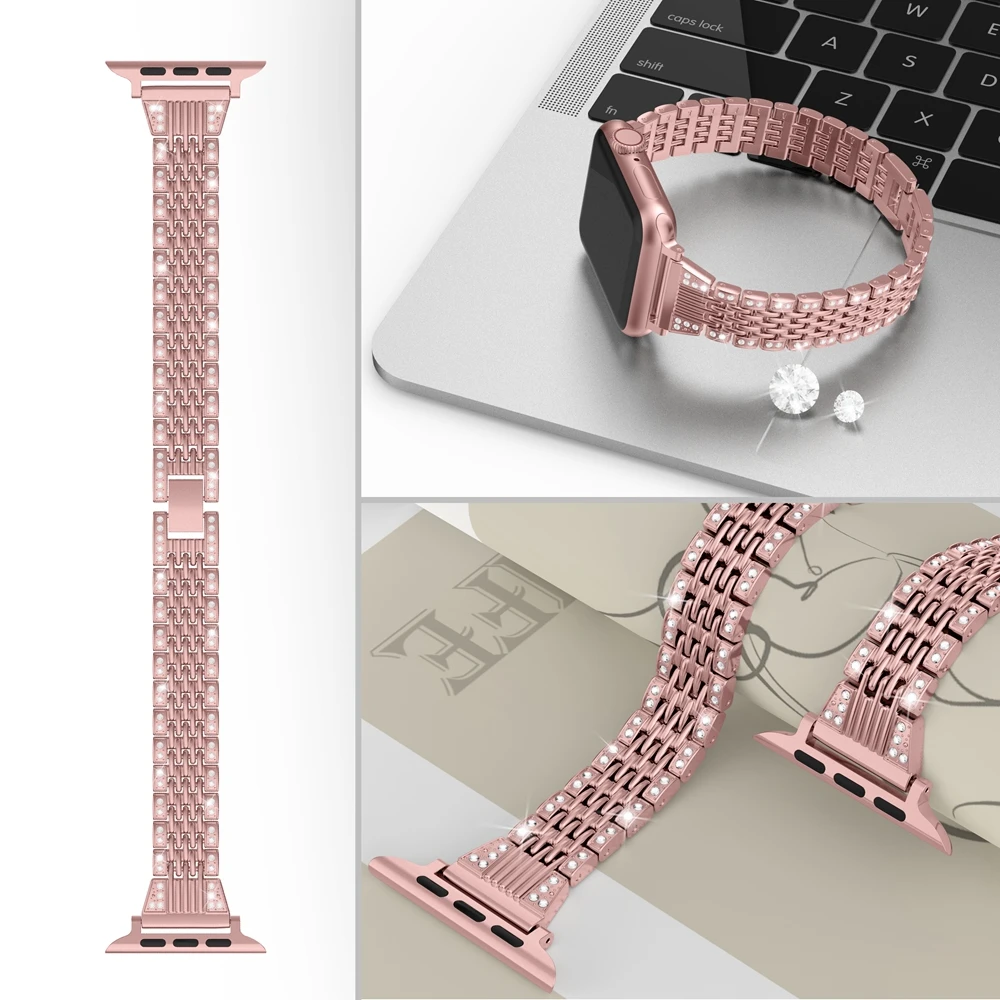 Металлический Блестящий ювелирный ремень для Apple Watch Band 5 38 мм 42 Женский браслет