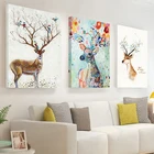 Художественная Картина на холсте в скандинавском стиле Животные Олень деревья и Цветы Рисунок и плакаты граффити художественное оформление для детской комнаты 3-47