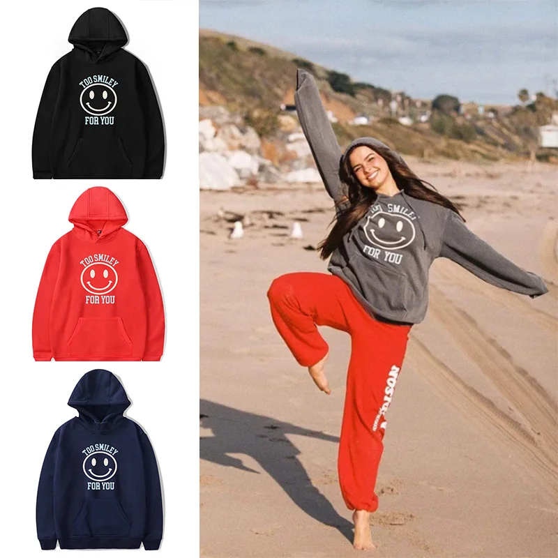 Женский свитшот ADDISON RAE TOO SMILEY модная Толстовка с длинным рукавом уличная одежда