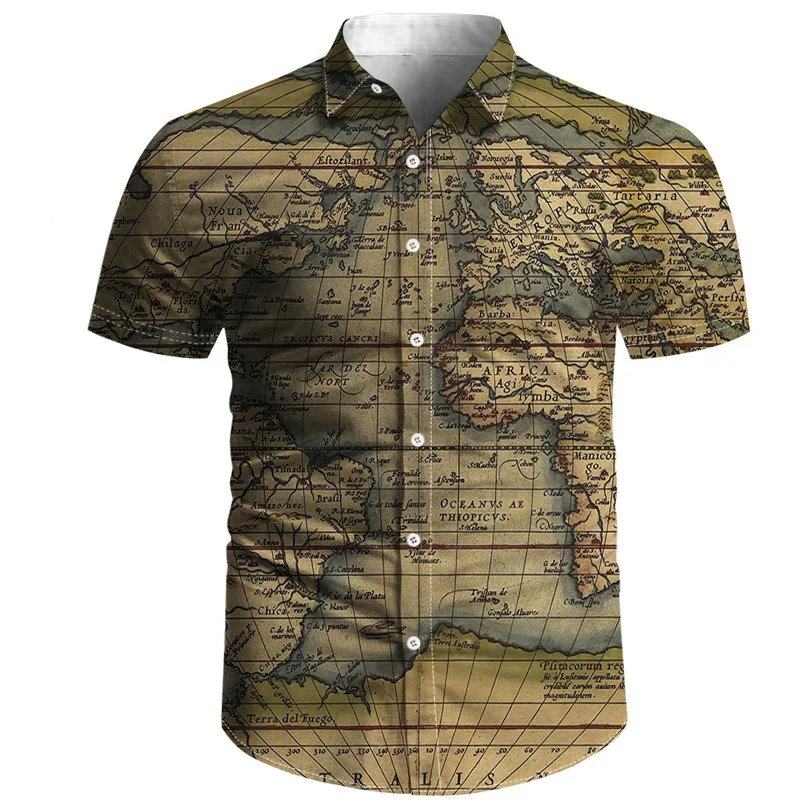 3D print summer men's shirt button down fine dye cloth mixed print 3D astronaut style travel shirt Unisex travel shirt