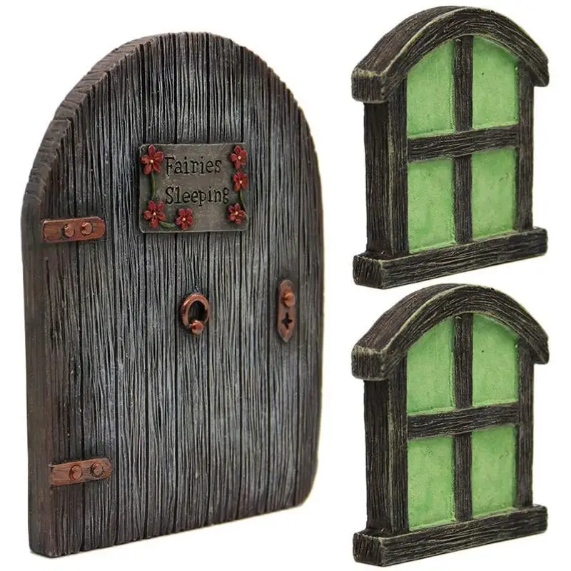 

Mini garden accessories can be hung on the tree to open the door home garden decoration with Weak Fluorescence effect