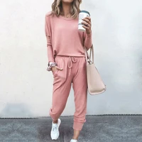 women pants sets two piece set drawstring long sleeve black pink streetwear casual loose jogging tracksuit female playsuit