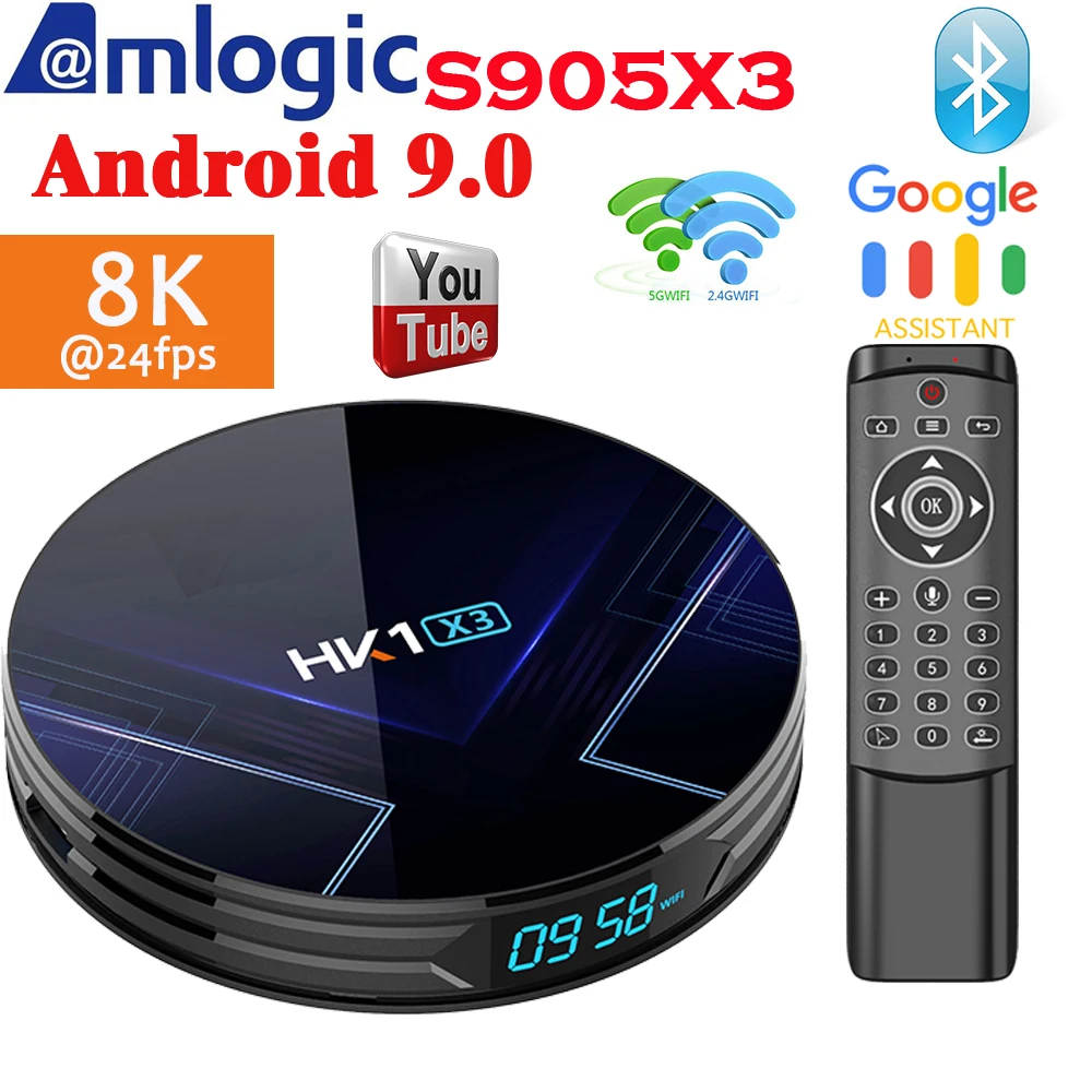 HK1 X3 8K ТВ приставка Android 9 0 Amlogic S905X3 A55 4 Гб 128 ГБ Смарт медиаплеер 4K двойной wifi BT 1000M Lan