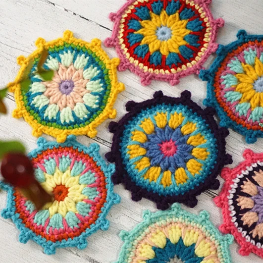 

Handmade Crochet 12cm Retro Round Doilies Japanese Tea Ceremony Ancient Round Tea Screen Saucer Cushion Plate 15pcs