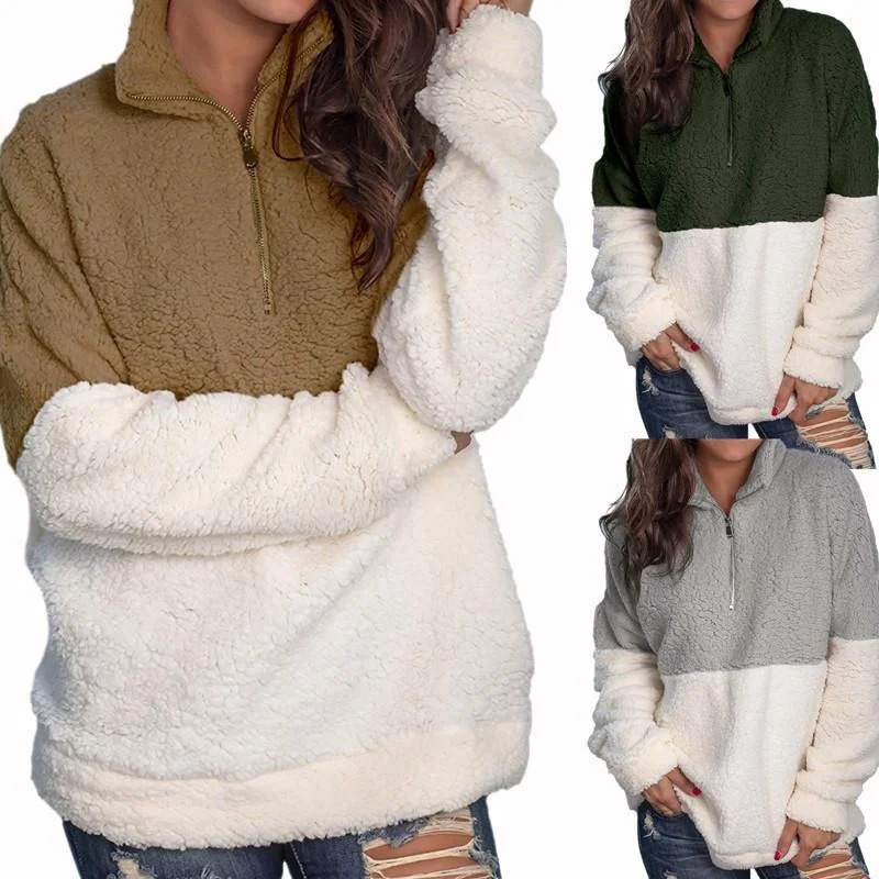 

Zogaa Women's Double Color Block Fleece Sweatshirt