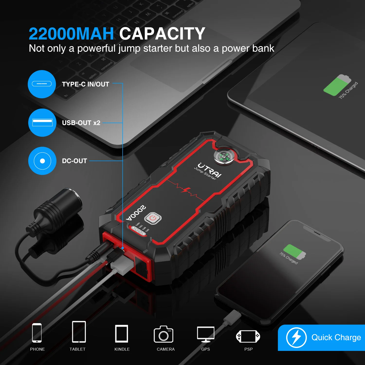 car jump starter 22000mah power bank 2000a portable battery charger 12v auto emergency starting device for cars small trucks free global shipping