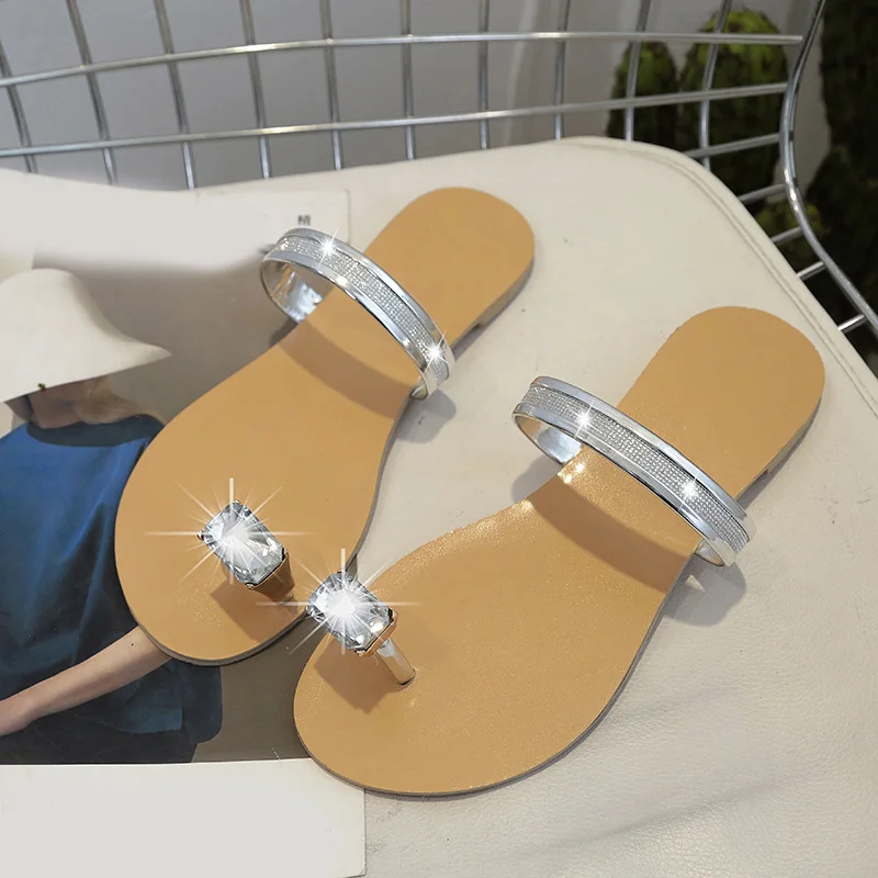 Новые поступления 2020 г. женские тапочки модные вьетнамки с кристаллами женская