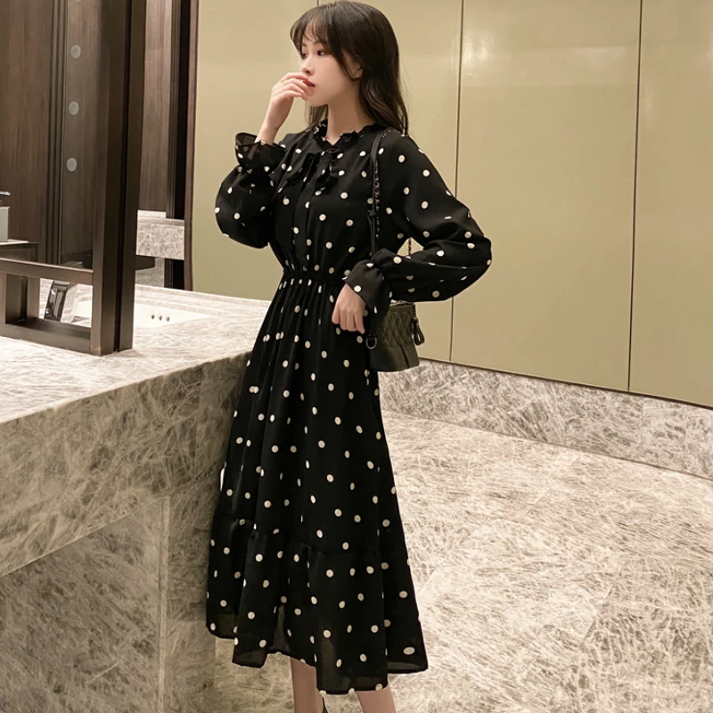 Женское шифоновое платье-макси с длинным рукавом и поясом на резинке | Женская