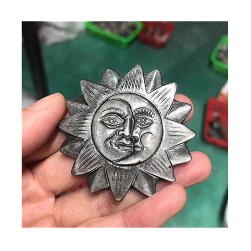 

Natural Silver Obsidian Sun Face Crystal Healing Stones For Decoration