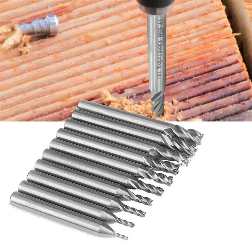 

10 Pcs Drill Bits End Mill Cutter Bits W/ 4-Flute HSS CNC Shank Aluminum Steel For Woodworking Power Tool Accessories