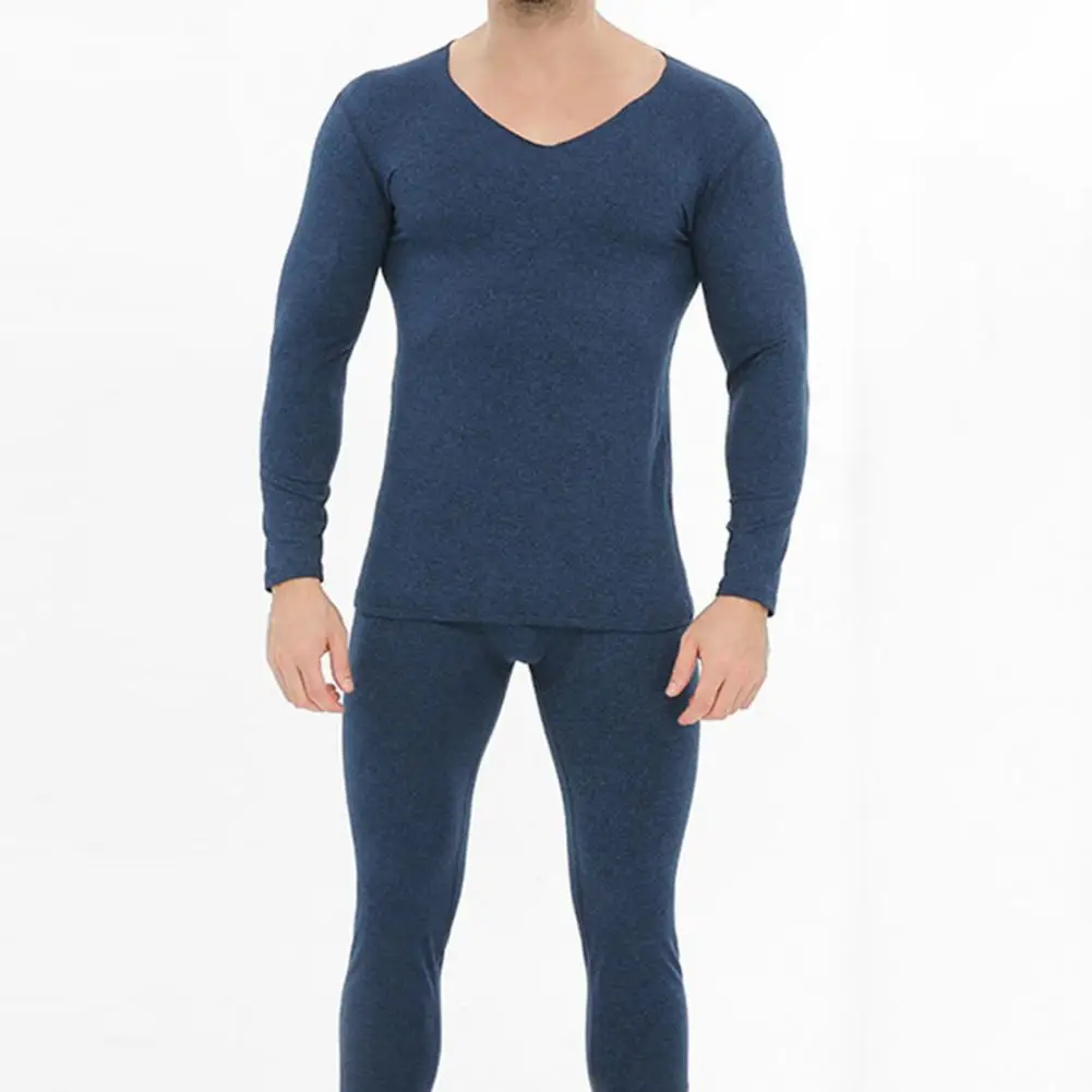 

2 Pcs/Set Men Base Shirt VNeck Sleep Top Pants Set Pijamas Seamless Fit Underwear Sets Pajamas Couple Long Sleeved Sleepwear Set