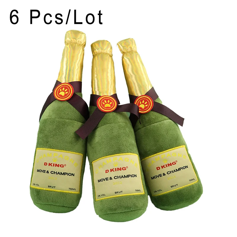 

6 Pcs High Quality Elegant Champagne Wine Simulation Bottle Dog Puppy Squeaky Toy Sounder Inside Beer Dog for Labrador Retriever