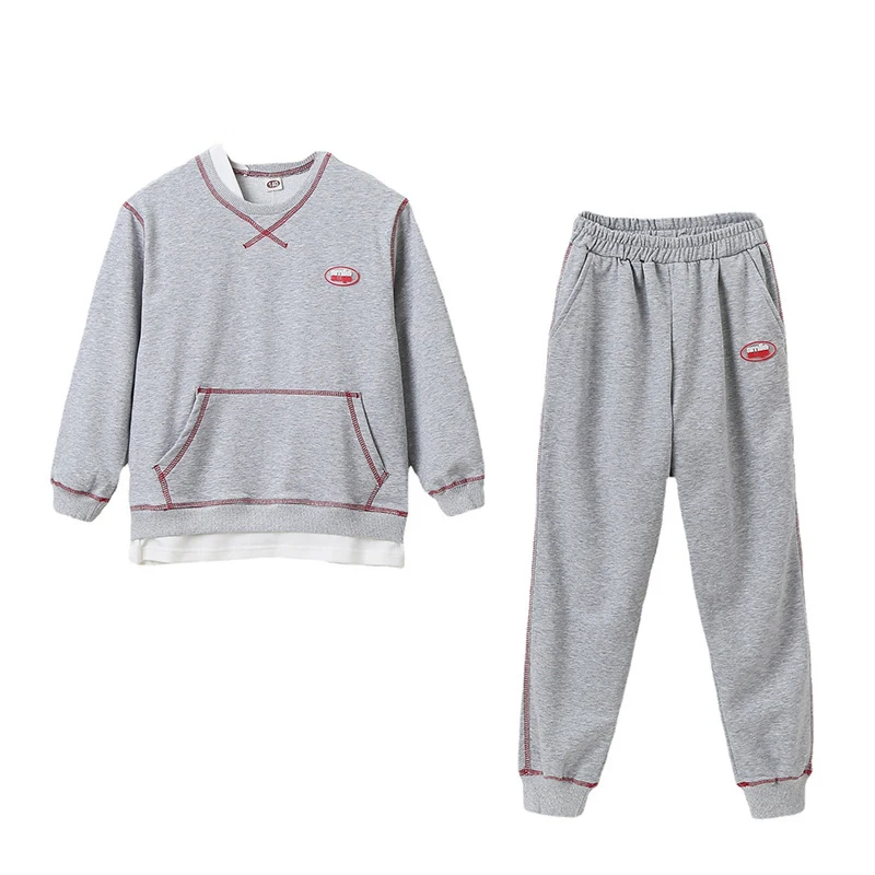 

Teenage Girls Clothing Set 2021 Spring New Children Suit Gray Casual Splicing Sportswear Long Sleeve Cotton Kids Tracksuit 6 8 Y