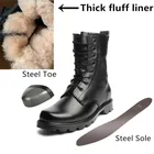 Мужские армейские ботинки из кожи и шерсти, мужские защитные ботинки со стальным носком, зимние ботинки с высоким берцем, хлопковые военные ботинки, 2020