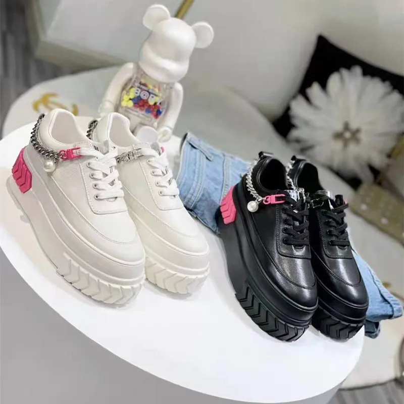 

Little White Shoes Women's Increased Single Shoes 2021 New All-match Leather Platform Platform Shoes Chain Casual Shoes