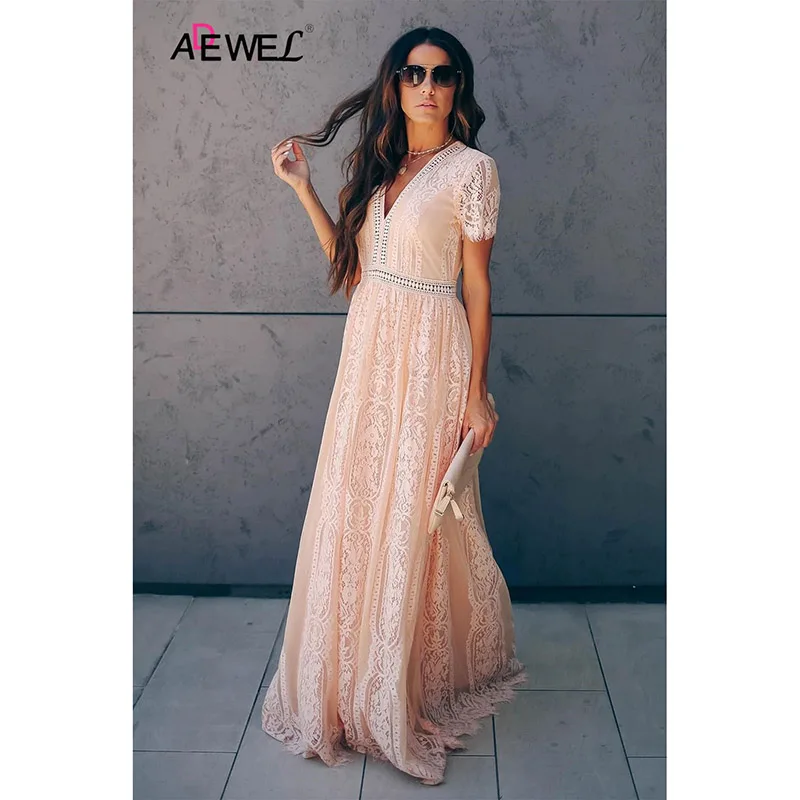 Женское кружевное платье-макси ADEWEL белое ажурное праздничное платье с длинным