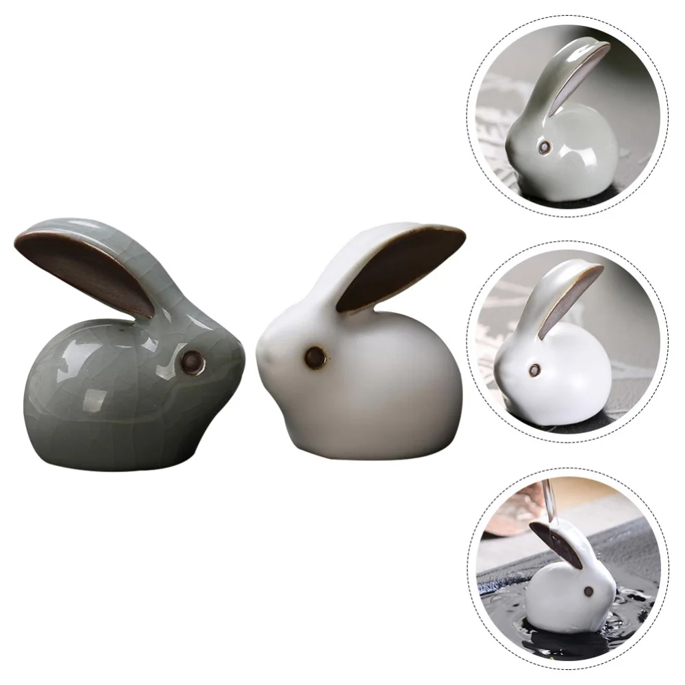 

2Pcs Lovely Rabbit Models Decorative Tea Pets Household Tea Table Adornments
