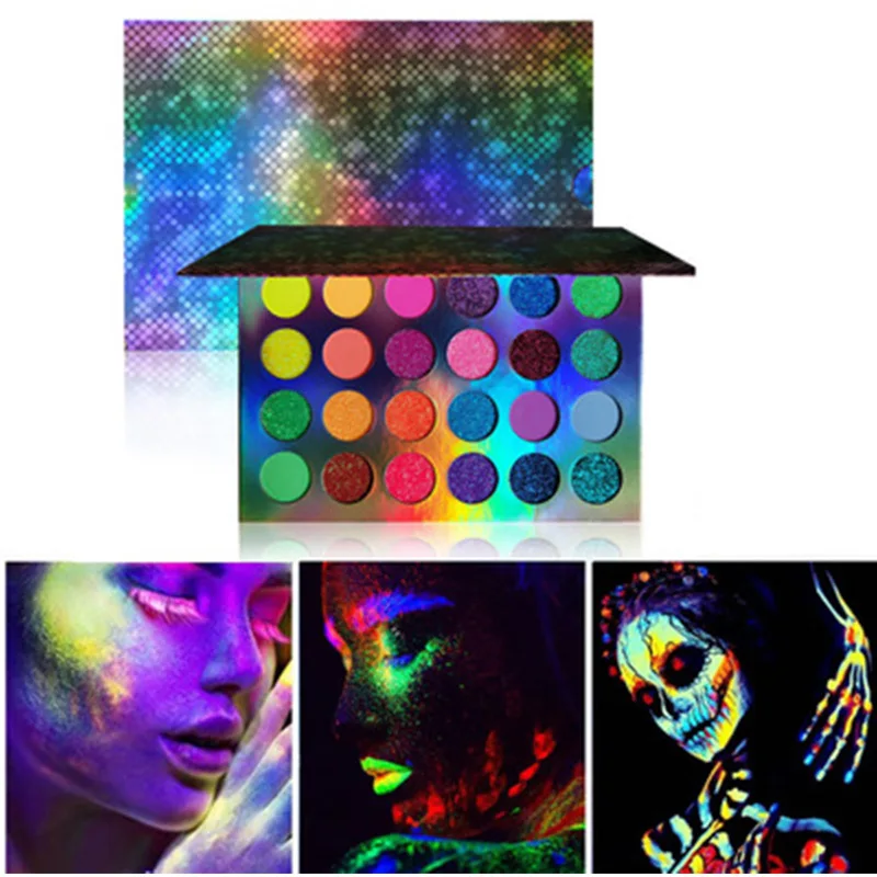 

Aurora Glow Eyeshadow Palette Stage Clubbing Neon Makeup Kit in Blacklight UV Glow in the Dark Fluorescent Eye Shadows