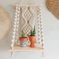 2 in 1 hand woven cotton rope tapestry plant shelf simple retro ins living room bedroom hotel childrens room decor storage rack