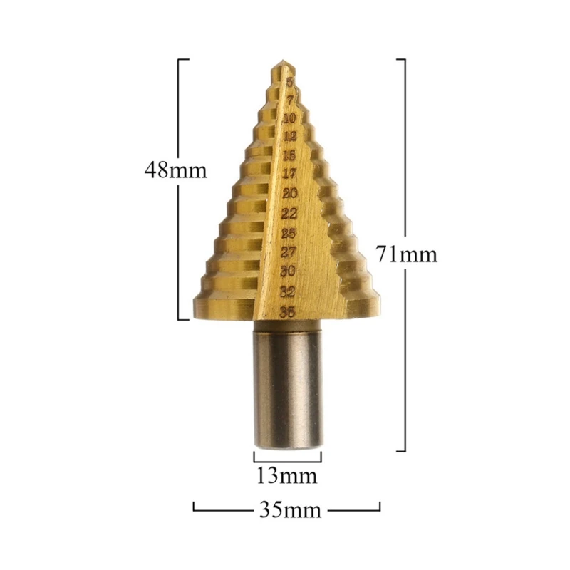 

5-35mm Metric HSS Titanium Coated Step Drill Bit for Wood Metal Core Hole Drilling Round Shank Cutter Tool