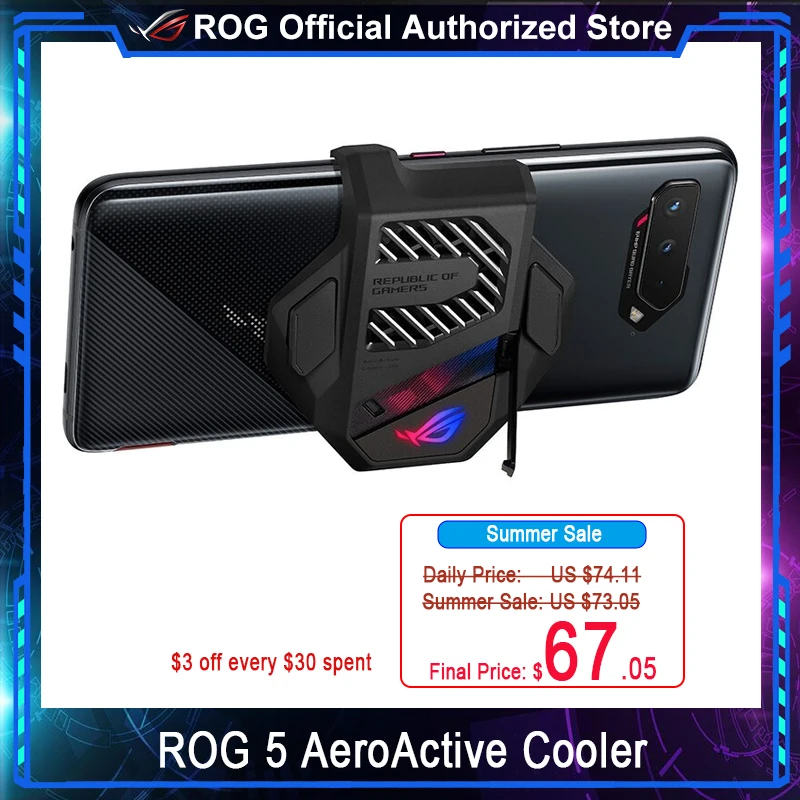 

ASUS ROG 5 AeroActive Cooler 5 | 3 Funcooler Cooling Fan Holder with LED Aura Lighting ROG5 Gaming Phone Expansion Accessories