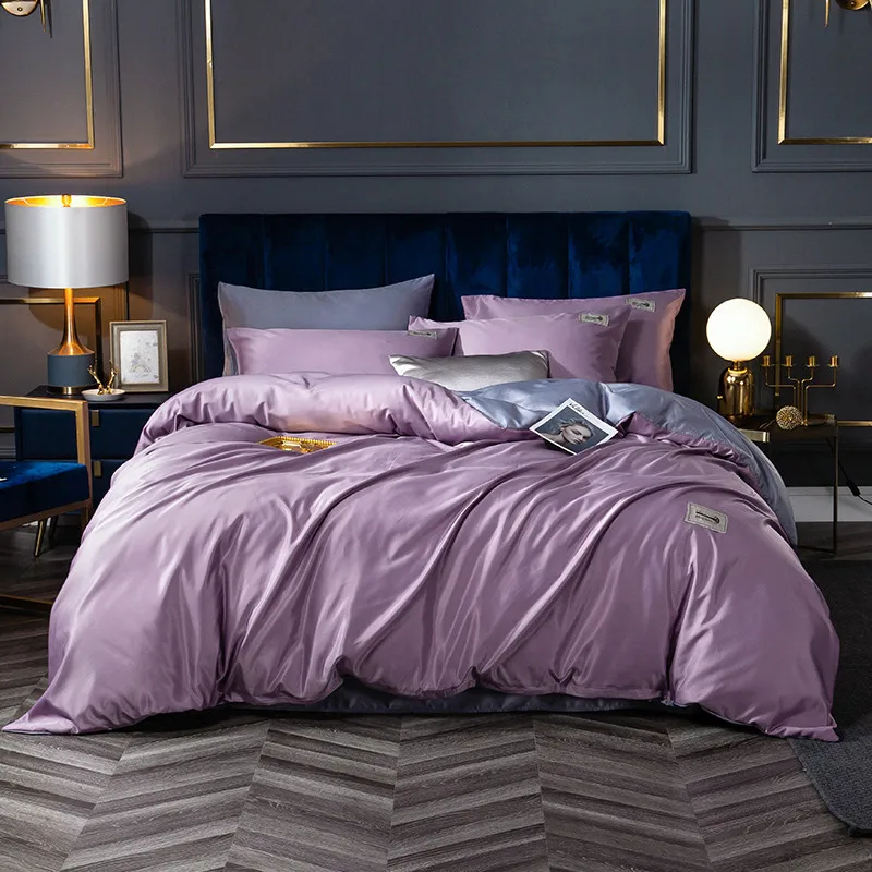 Комплект постельного белья из 4 предметов простыня промытого шелка пододеяльник