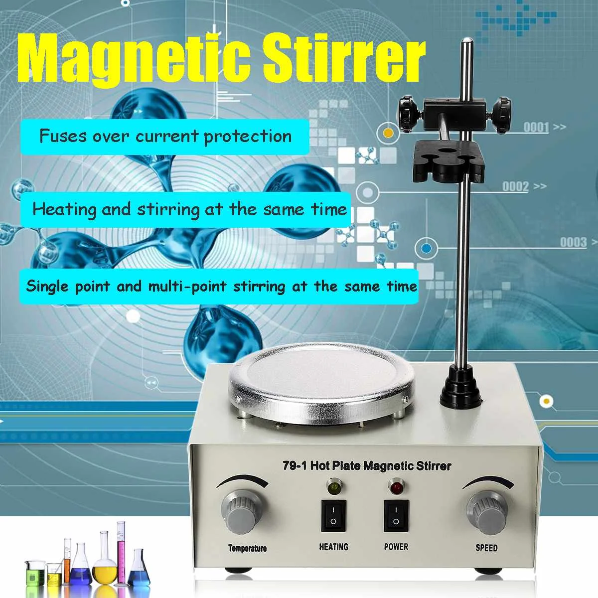 

220V/110V Heating Magnetic Stirrer Lab Mixer Machine 79-1 Hot Plate Magnetic Stirrer Lab Dual Control Mixer for stirring 1000ML