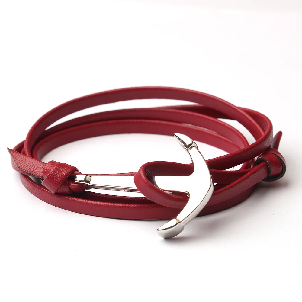 Роскошные сплав якорь браслет для мужчин и женщин многослойный кожаный