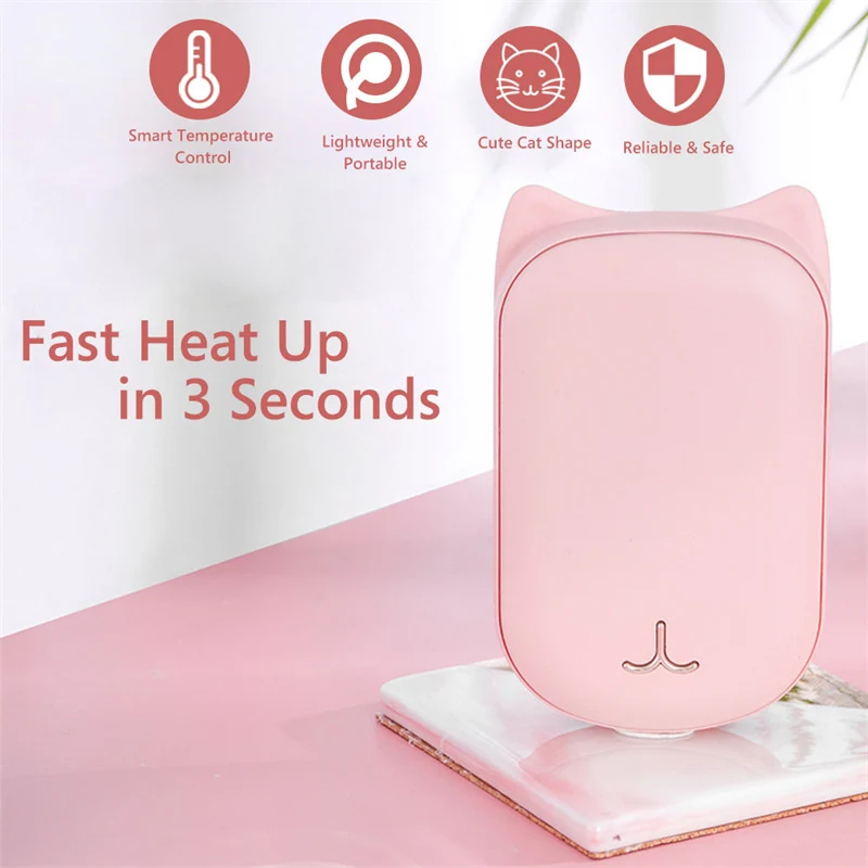 

Hand Warmer 2 In 1 Power Bank Hand Warming Portable Rechargeable USB 6000mAh Mobile Power Winter Warm Hands Cat Electric Heater