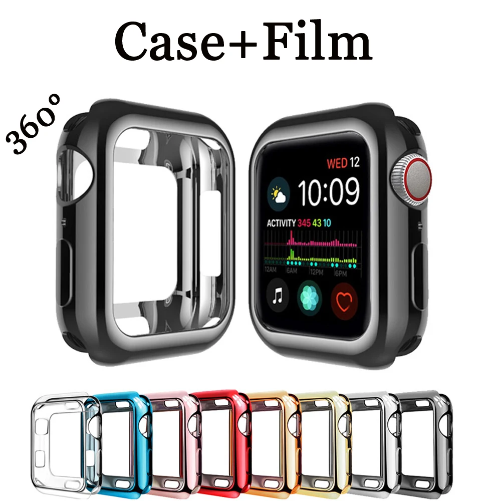 Защитный чехол для Apple Watch 42 мм 38 40 44 ТПУ полноразмерный бампер + пленка экрана iWatch