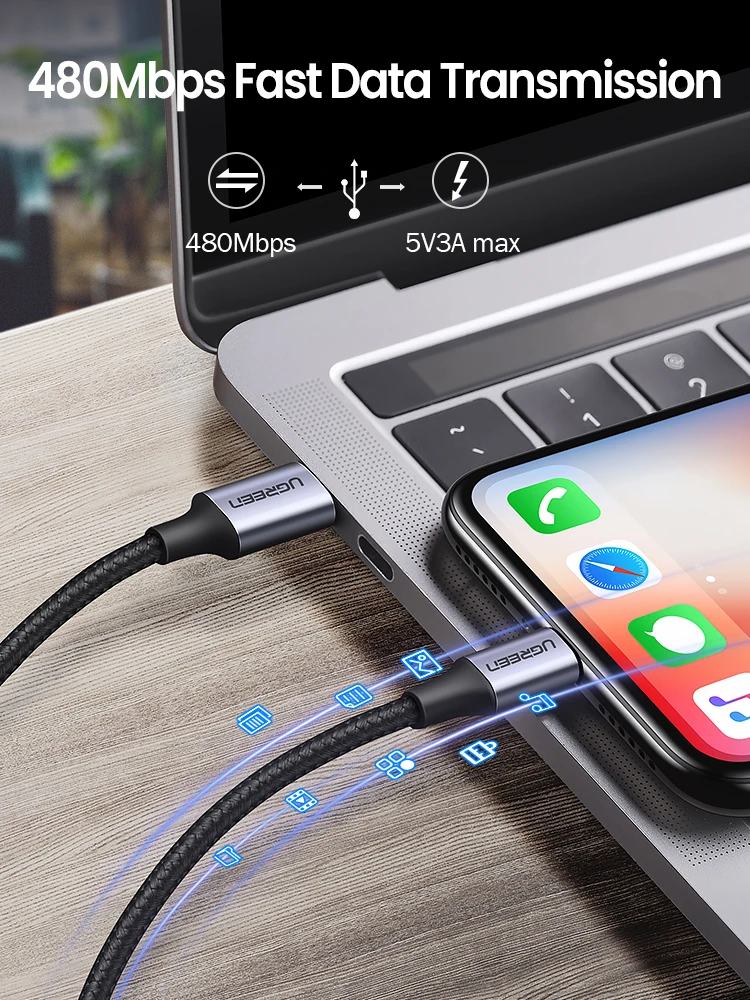 Ugreen MFi USB C к Lightning Кабель для 12 Mini Pro Max 8 PD 18 Вт 20 Быстрое зарядное устройство кабель