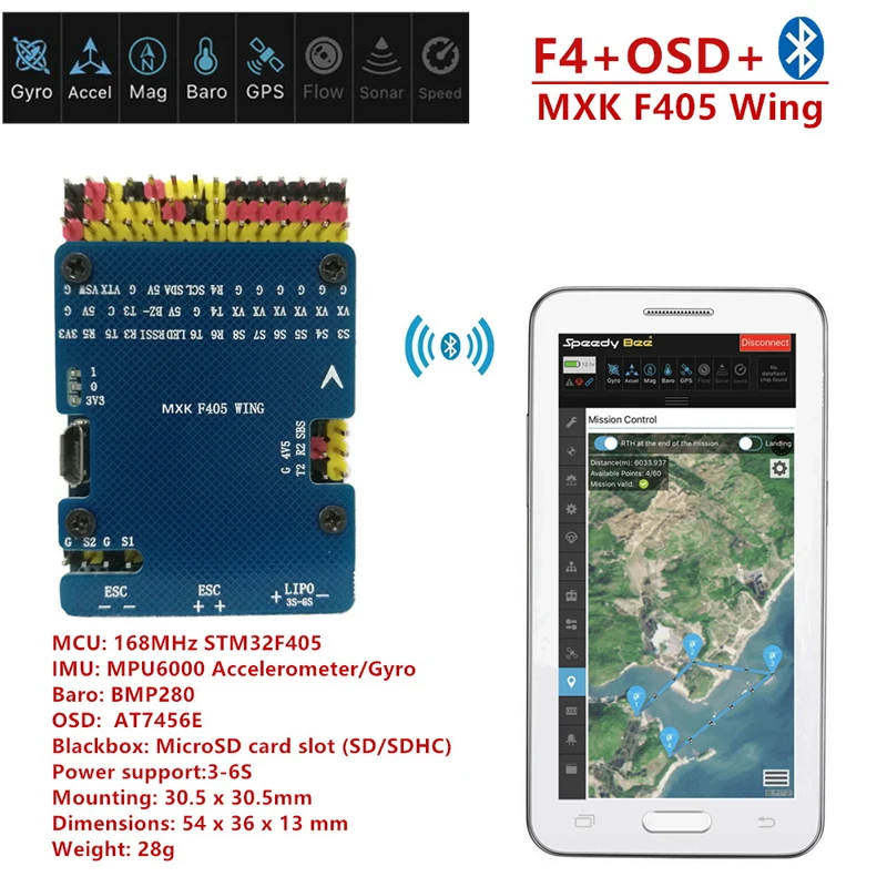 MXK беспилотник полета с фиксированным крыльем 1 шт. INAV F4 + OSD Встроенный Bluetooth 6ch