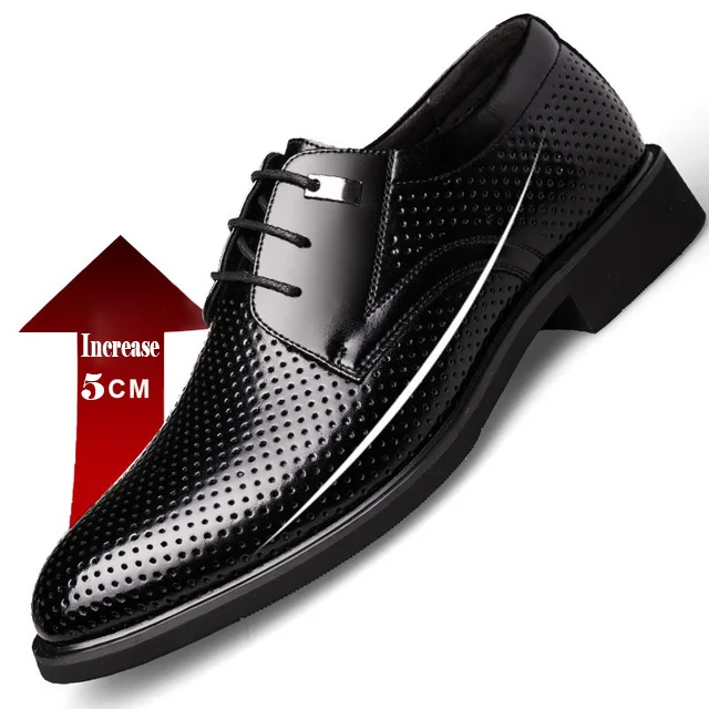 IncreaseHollow black Misalwa/мужские кожаные офисные туфли; классические мужские туфли в стиле дерби; свадебные туфли в британском стиле, увеличивающие рост; большие размеры 36-49 - Цвет: IncreaseHollow black