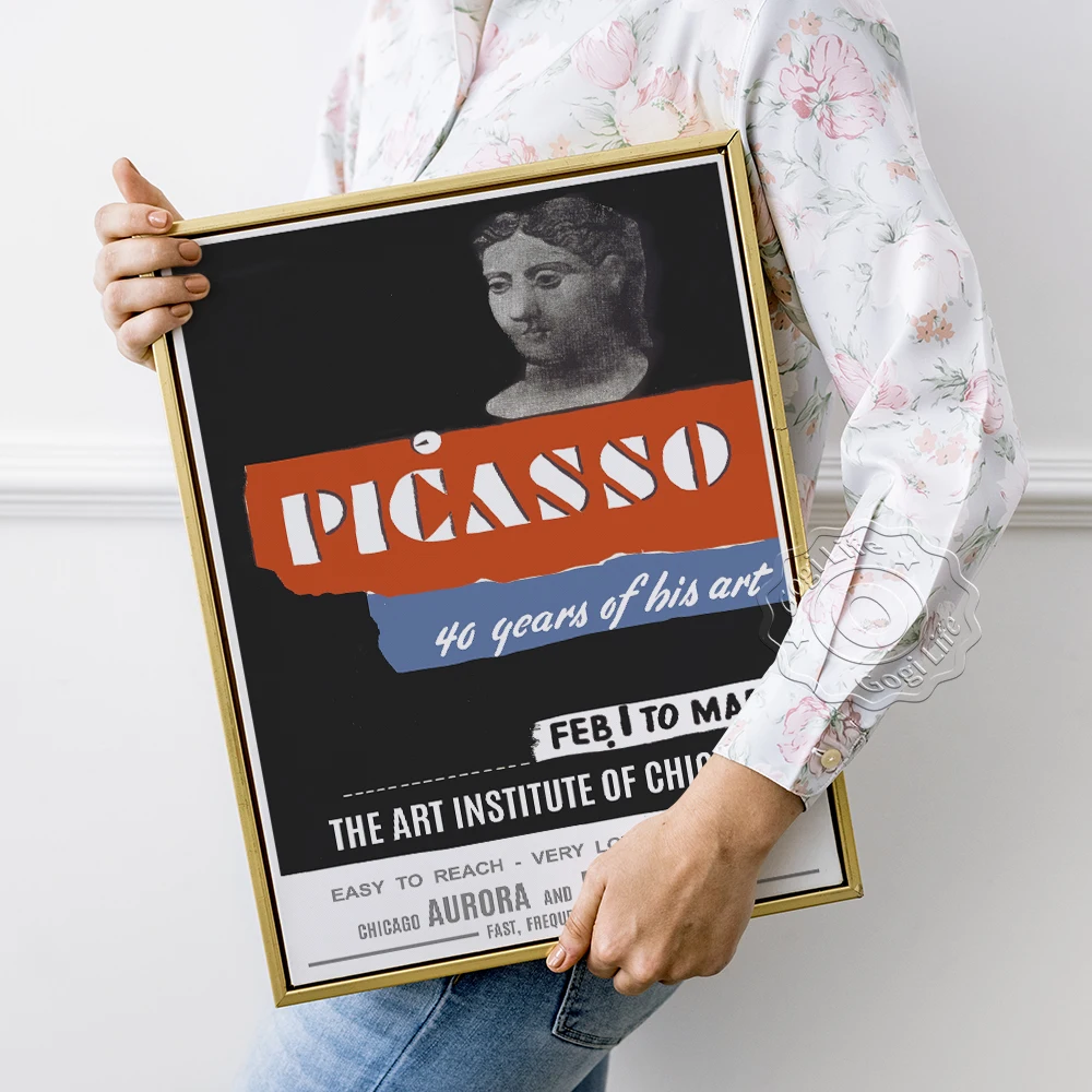 

Pablo Picasso Exhibition Museum Retro Poster, The Art Institute Of Chicago Canvas Painting, 40 Years Of His Art Wall Picture