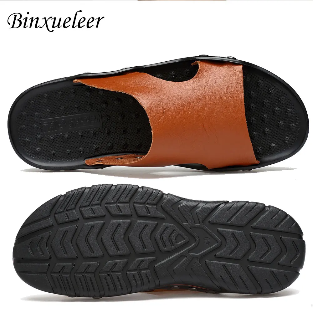 Мужские кожаные шлепанцы пляжные сандалии открытый носок сланцы летняя обувь |