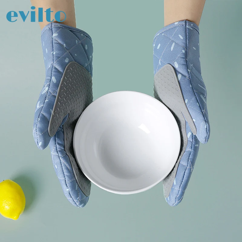 

1 Pair Kitchen Microwave Glove Houshold Non-slip Cotton BBQ Oven Baking Gloves Heat Resistant Kitchen Potholders Oven Mittens