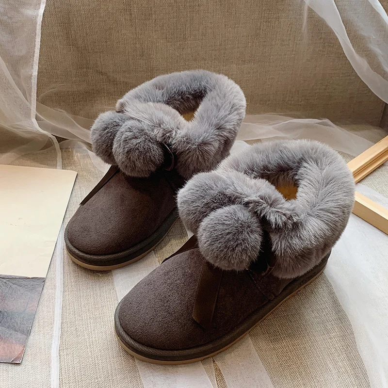 2019 г. новые модные зимние сапоги с помпонами и бантиком женские короткие